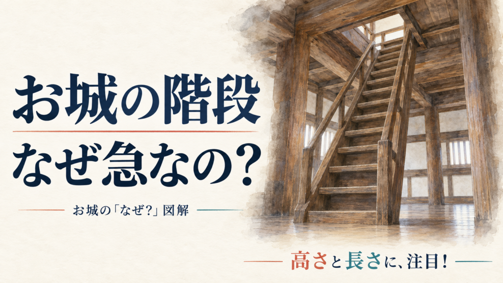 太い柱と梁のある木造建物の中で、上の床につながる急な階段を描いた表紙。