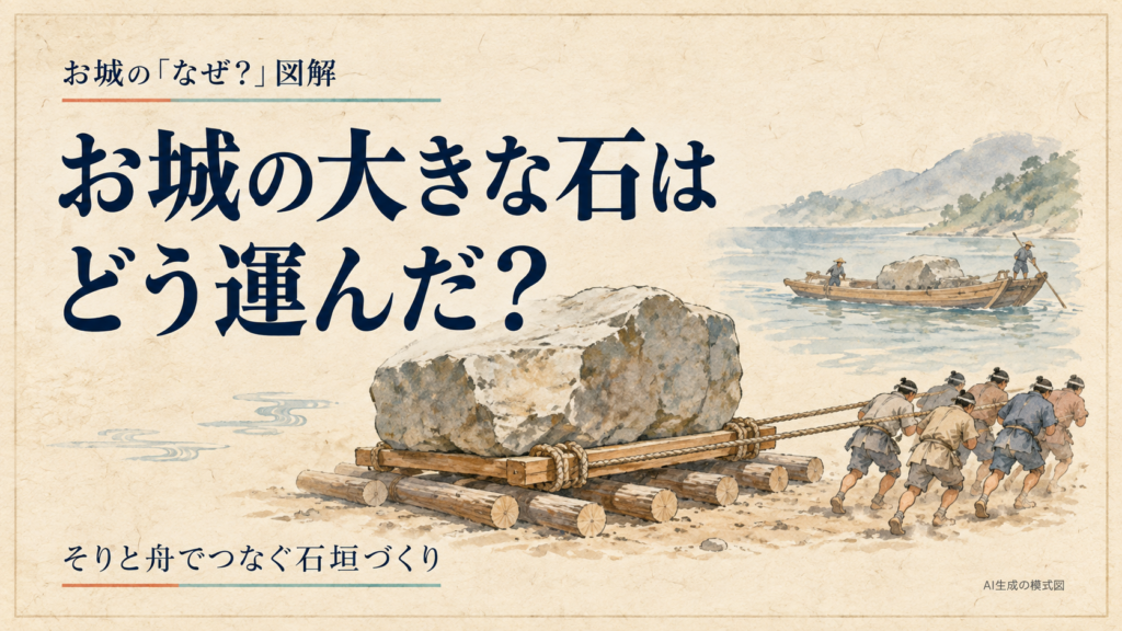 大きな石を木のそりで曳き、舟でも運ぶ仕組みを描いた表紙