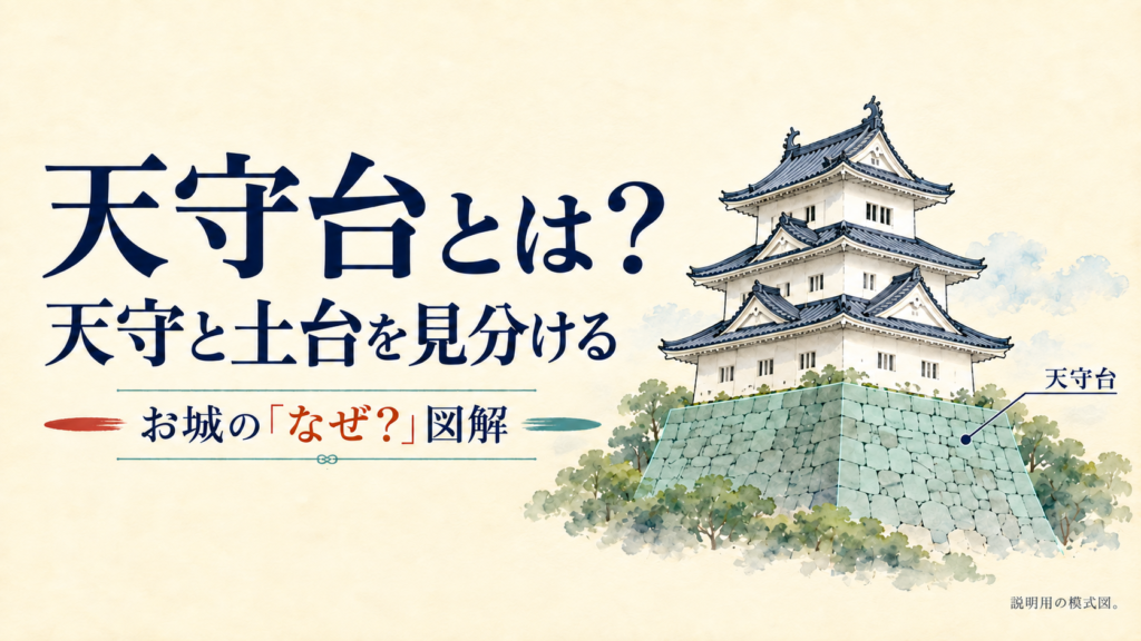 天守の下にある石垣の天守台を青緑色で示した模式図