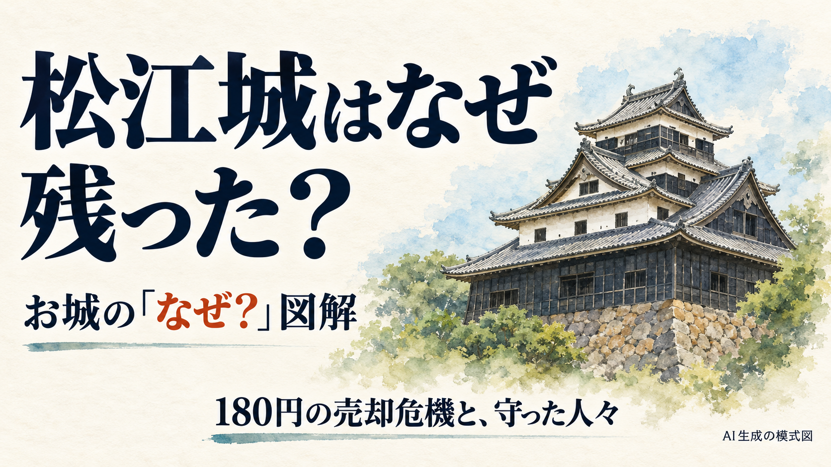 松江城の天守のイメージと、なぜ残ったかという問いを示す表紙