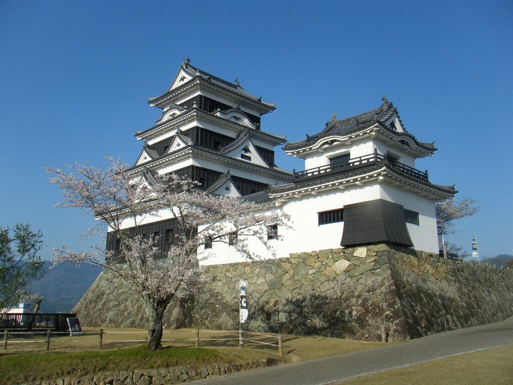 大洲城の天守と桜